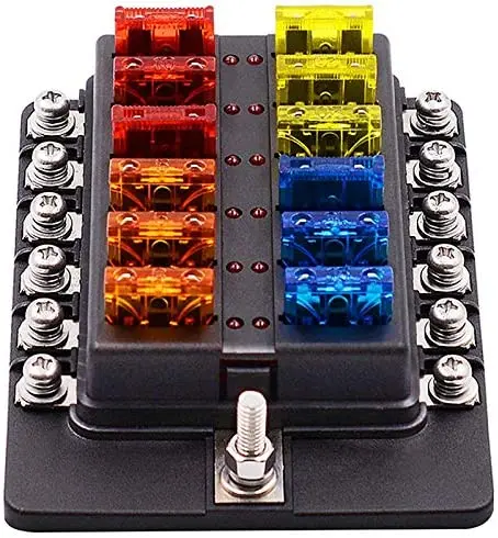 12V 24V Blade Fuse Box Holder 12/6 Ways Modified Fuse Box Terminal Block With Led Warning Light For Car Boat Marine Trike (Color : 6 Ways) 1