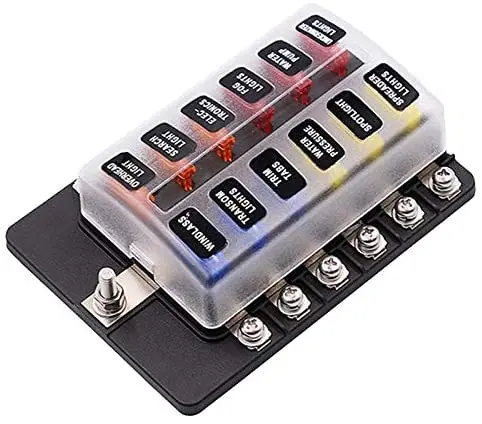 12V 24V Blade Fuse Box Holder 12/6 Ways Modified Fuse Box Terminal Block With Warning Light For Car Boat Marine Trike (Color : Dark Grey) 1