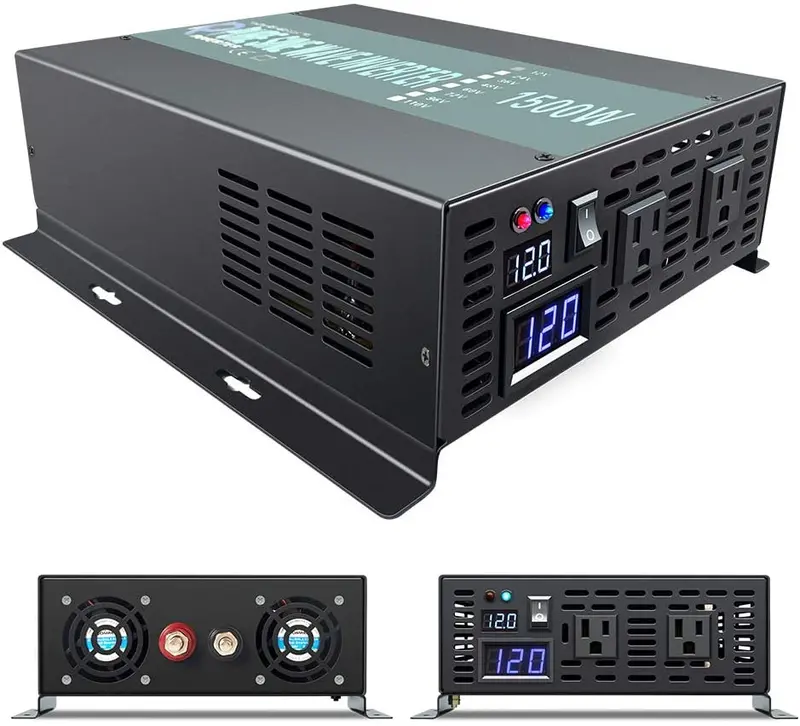 1500W Continuous/ 3000W Peak Pure Sine Wave Inverter Dc 12V To Ac 120V Car Power Inverter With Dual Ac Outlets 1