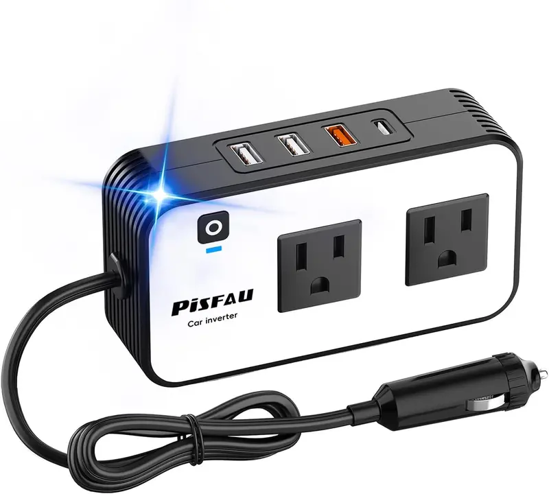 200W Car Power Inverter, Pisfau Dc 12V To 110V Ac Car Plug Adapter Outlet With [20W Usb-C] /Usb-Fast Charger(18W) / 4.8A Dual Usb/Car Charger For Laptop 1