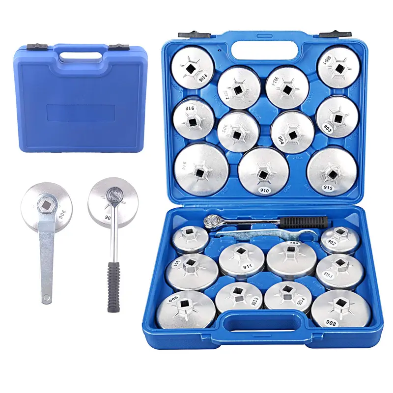 23Pcs Aluminum Alloy Cup Type Oil Filter Cap Wrench Socket Removal Tool Set 1/2"Dr. With A Storage Case 1