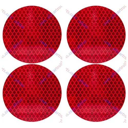 3" Inch Round Dot-Sae Amber/Red High Visibility Reflective Stick-On Prism Reflector | Strong Adhesive/Weatherproof | Trailer Camper Rv Flatbed Fender Property Boat Marine (Red, Qty 4) 1
