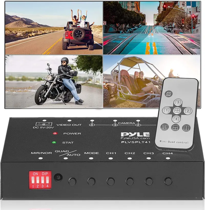 4-Channel Car Video Splitter Controller - Digital Picture Video Signal Switcher With Quad Selectable For Backup Camera Video Monitor Systems Cctv Camera, Pal/Ntsc Auto Adapting - Pyle Plvsplt41 1
