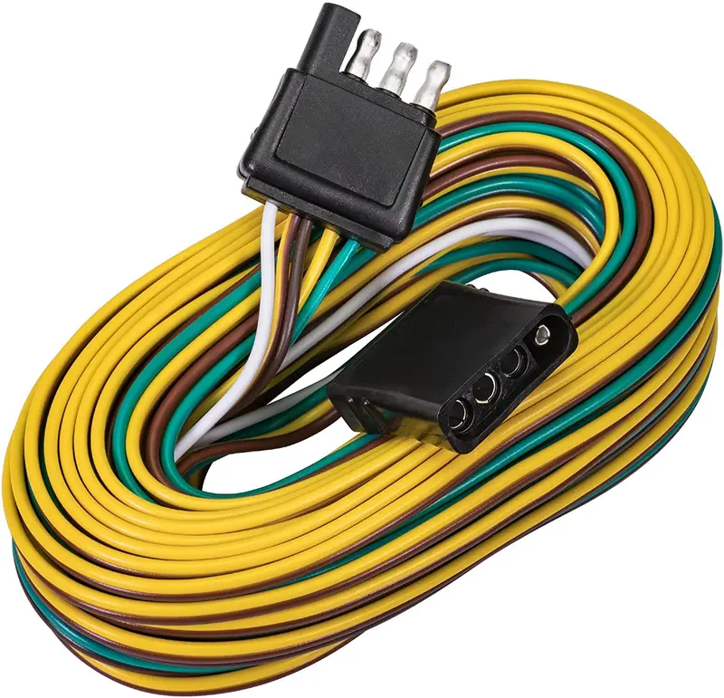 4 Pin Flat Trailer Wiring Harness Kit [Wishbone-Style] [Sae J1128 Rated] [25' Male & 4' Female] [18 Awg Color Coded Wires] 4 Way Flat 5 Wire Harness For Utility Boat Trailer Lights Kits 1