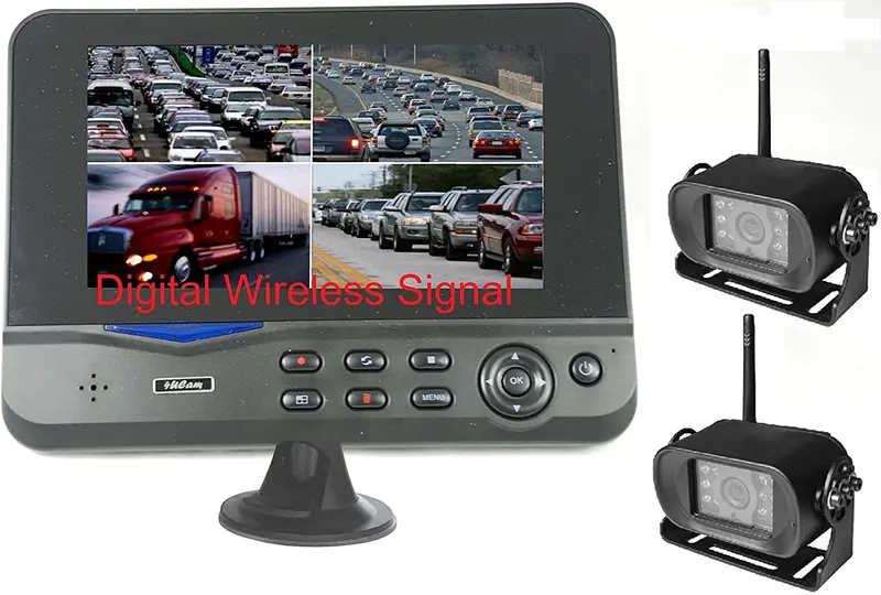 4Ucam Two Digital Wireless Camera + 7" Monitor Quad-View Split Screen For Bus, Rv, Trailer, Motor Home, 5Th Wheels And Trucks Backup Or Rear View 1