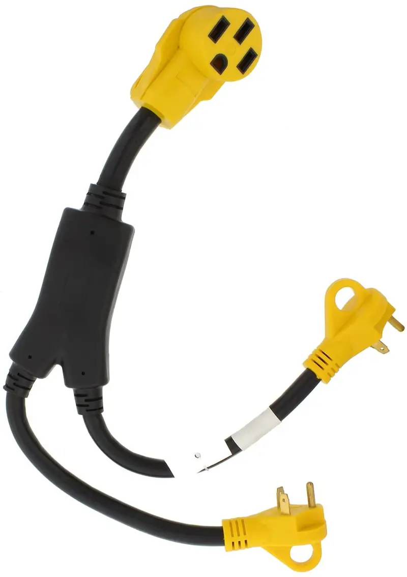 Abn Plug Y Adapter, (2) 30 Amp Male 3 Prong To (1) 50 Amp Female 4 Prong, Rv Camper Generator Electrical Power Converter 1
