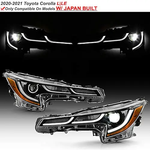 Acanii - For [L | Le Japan Built Model] 2020-2021 Toyota Corolla Black Led Projector Headlights Headlamps Set Left+Right 1