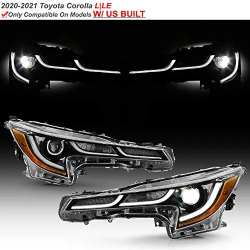 Acanii - For [L | Le Us Built Model] 2020-2021 Toyota Corolla Black Led Projector Headlights Headlamps Set Left+Right 1