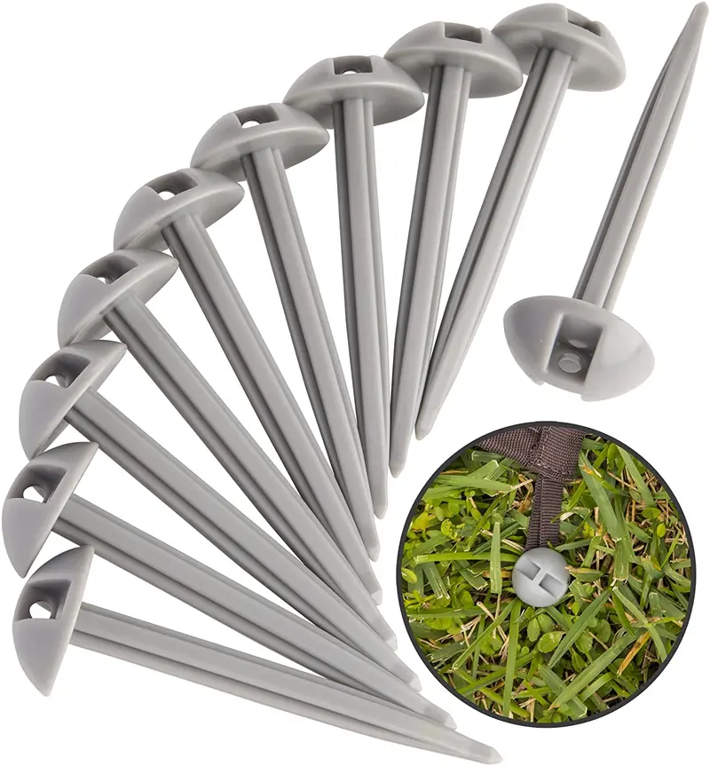 Advengo 10 Strong Polypropylene Stake Set For Grass, Soil - Anchoring Blankets, Patio Rugs, Camping Tents, Tarps, And Rv Mats - Easy To Use, Outdoor Lawn And Garden Stakes - (Silver) (Silver) 1