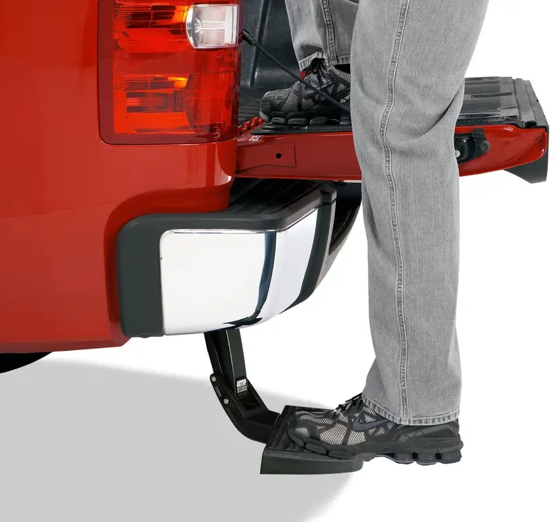 Amp Research 75306-01A Bedstep Retractable Bumper Step For 2009-2018 Ram 1500, 2010-2018 Ram 2500/3500 (Excludes Dual Exhaust & Ecodiesel Models),Black 2