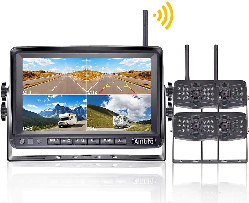 Amtifo A4 Hd 1080P Digital Wireless 4 Backup Cameras With 7'' Monitor Kit Split Screen For Rvs/Trailers/5Th Wheels/Motorhomes,Highway Monitoring System Ip69k Waterproof Super Night Vision 1