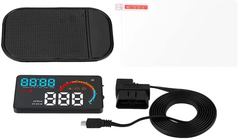 Aramox Hud Display, D200 4.5 Inch Universal Car Obd2 Obdii Meter Speed Warning Head Up Display Speed Rpm Fuel Consumption Water Temperature Projector 1