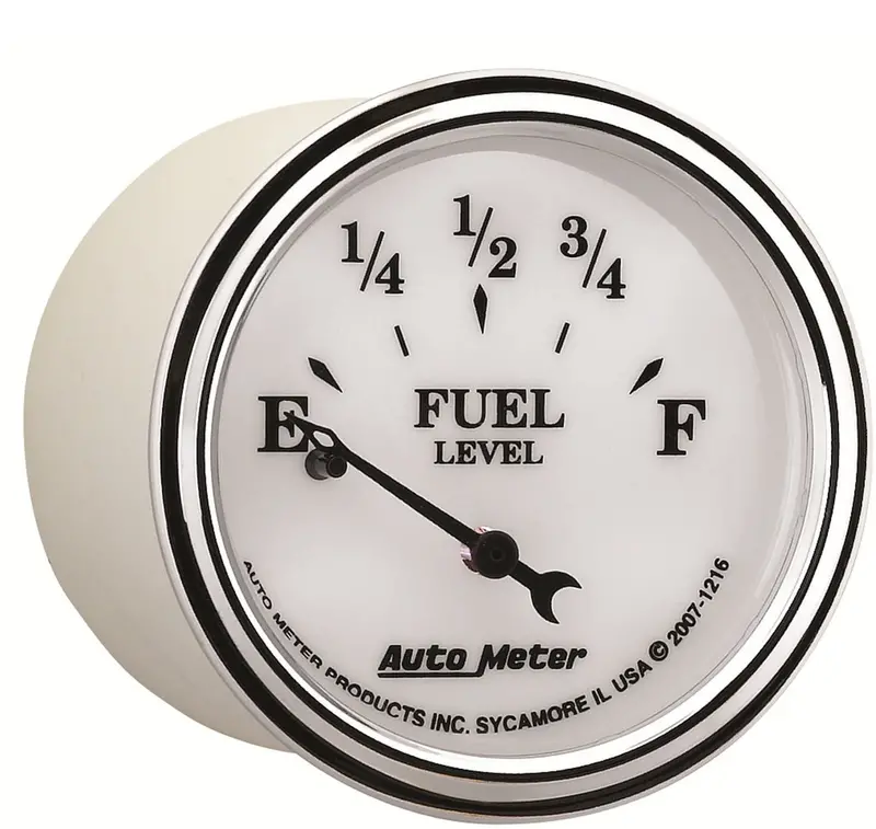 Auto Meter 1216 Old Tyme White Ii 2-1/16" Short Sweep Electric Fuel Level Gauge 1
