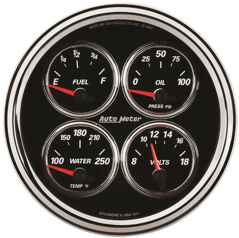 Auto Meter 1224 Designer Black 5" 0-90 Ohm Quad Fuel Level Gauge 1