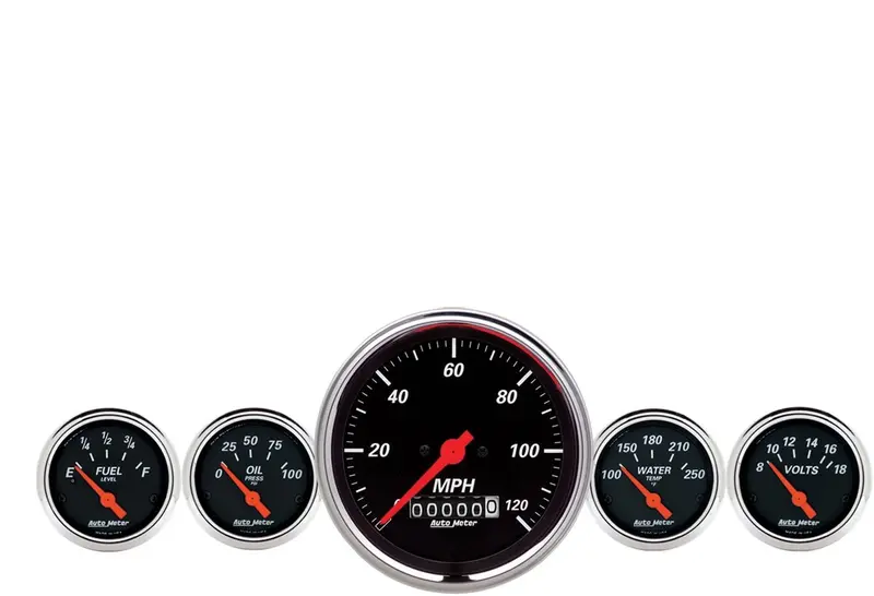 Auto Meter 1440 Designer Black Fuel/Oil/Speedo/Volt/Water 5 Gauge Set 1