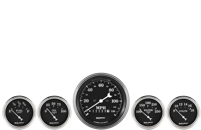 Autometer 1740 Gauge Kit, 5 Pc, 3 3/8" & 2 1/16", Elec. Speedometer, Old Tyme Black 1