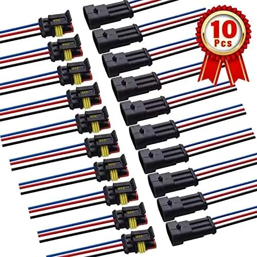 Automotive Waterproof Connector, 3-Core Plug Automobile Wire Connector, Used For Automobile, Truck, Motorcycle, Ship And Other Wire Connection. (10 Pairs) 1