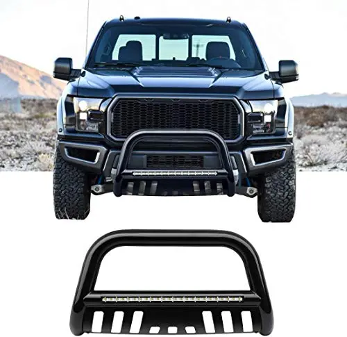 Autosaver88 Bull Bar With Led Light Bar Compatible For 2004-2020 Ford F-150//2003-2014 Navigator 3" Tubing Front Grille Brush Push Bumper Guard Include Skid Plate Light Mount Black 2