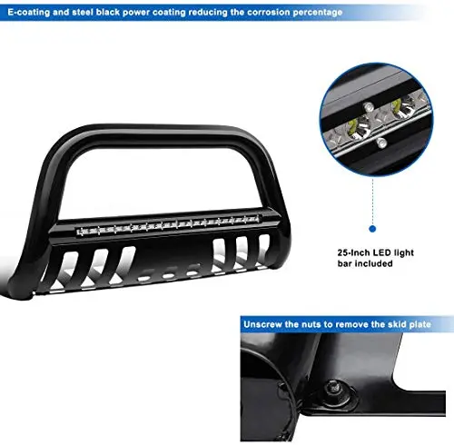 Autosaver88 Bull Bar With Led Light Bar Compatible For 2004-2020 Ford F-150//2003-2014 Navigator 3" Tubing Front Grille Brush Push Bumper Guard Include Skid Plate Light Mount Black 3