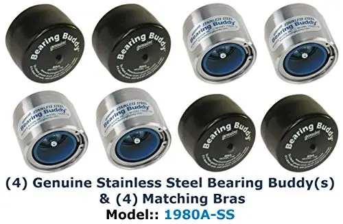 Bearing Buddy (4) 1.980 Boat Trailer Genuine Stainless Steel With Protective Bra & Auto Check Wheel Center Caps 1980A-Ss 42204 (2 Pairs) 2