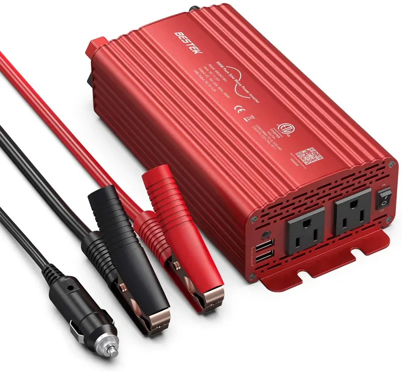 Bestek 500W Pure Sine Wave Power Inverter Dc 12V To Ac 110V Car Plug Inverter Adapter Power Converter With 4.2A Dual Usb Charging Ports And 2 Ac Outlets Car Charger, Etl Listed 1