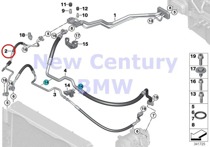 Bmw Genuine Coolant Lines Drying Container Evaporator Condenser Pressure Hose X5 35Dx X5 35I X5 35Ix X5 40Ex X6 35I X6 35Ix 1
