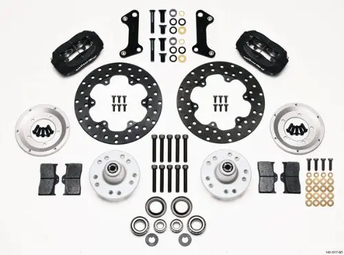 Brake System, Forged Dynalite Front Drag, Front, 4 Piston Caliper, 10.750 In Drilled Steel Rotor, Offset, Aluminum, Gray, Gm 1964-72, Kit 1