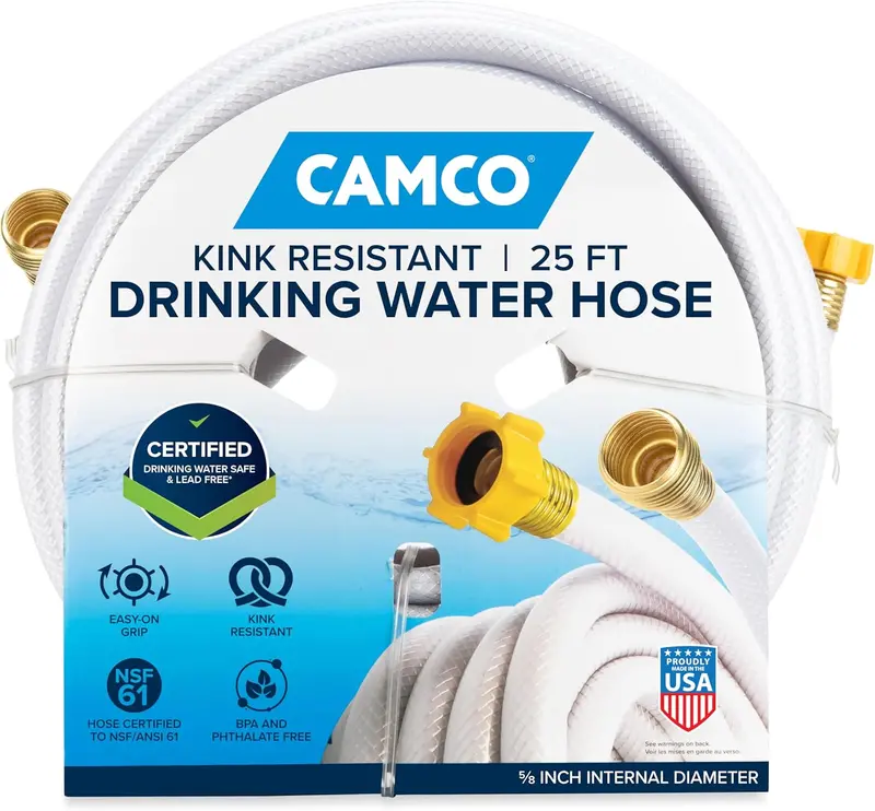 Camco Tastepure 25-Ft Water Hose - Rv Drinking Water Hose Contains No Lead, No Bpa & No Phthalate - Features Diamond-Hatch Reinforced Pvc Design - 5/8” Inside Diameter, Made In The Usa (22783) 1