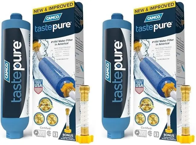 Camco Tastepure Rv Water Filter - New & Advanced Rv Inline Water Filter With Flexible Hose Protector - Gac & Kdf Filtration - Made In Usa - Camping Essentials For Fresh Drinking Water (40043) 2
