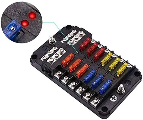 Car Boat Fuse Box Holder With 12 Way Blade Fuse Holder Block Amp; Warning Indicator 12V~24V Power Distribution Panel Board (Color : 6 Ways Fuse Box) 1