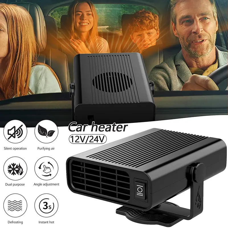 Car Fan Heater, 12V / 24V 120W Fan Heater Auto Heater Portable Defroster Demister Auto Air Purification (Black,24V) 1