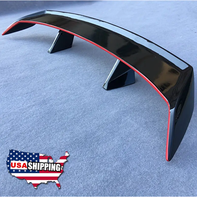 Car Sedan Rear Trunk Spoiler Lid Wing Polished Black & Red Universal Drill-Free 1