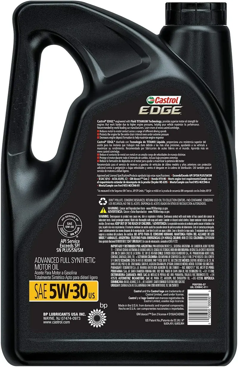 Castrol 03084C Edge 5W-30 Advanced Full Synthetic Motor Oil, 5 Quart 38