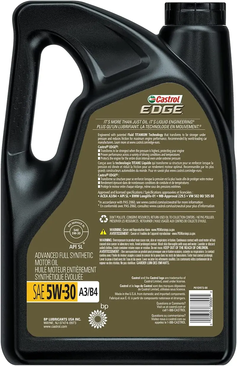 Castrol 03084C Edge 5W-30 Advanced Full Synthetic Motor Oil, 5 Quart 41