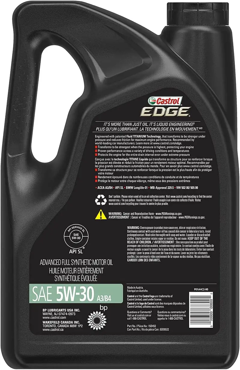 Castrol 03084C Edge 5W-30 Advanced Full Synthetic Motor Oil, 5 Quart 63