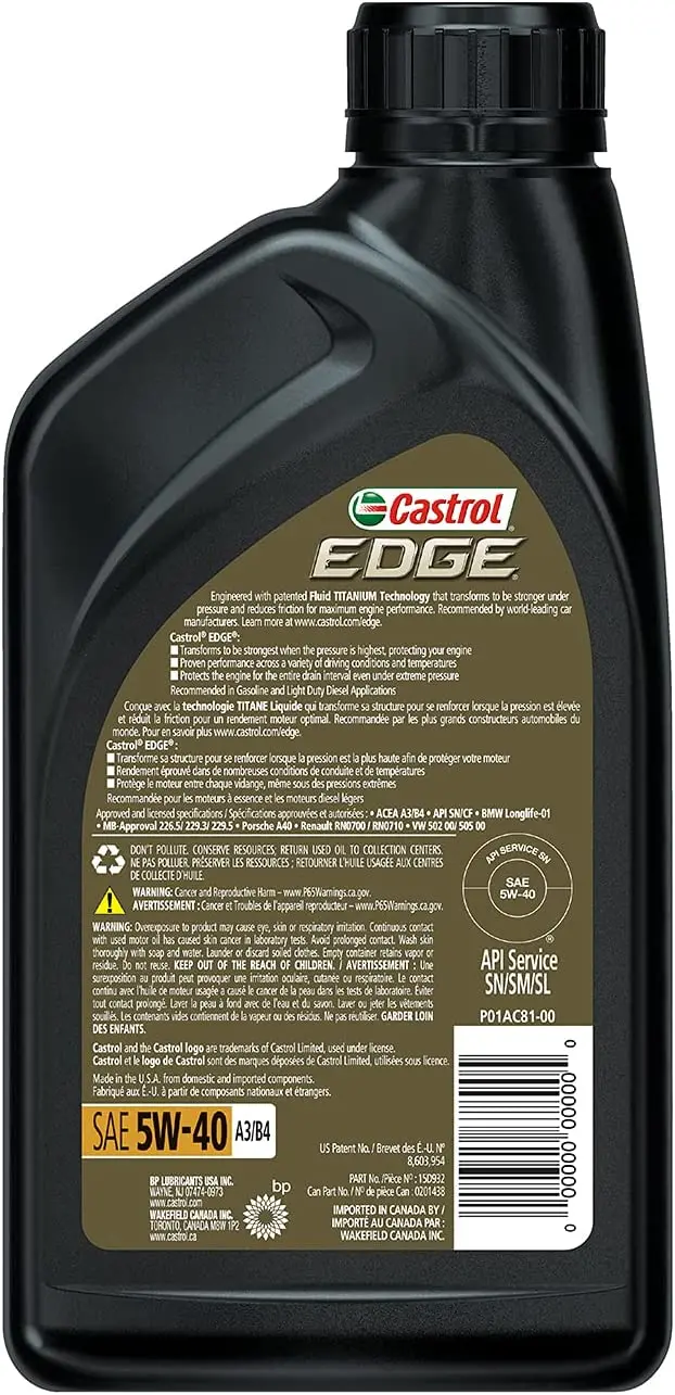 Castrol 03084C Edge 5W-30 Advanced Full Synthetic Motor Oil, 5 Quart 70