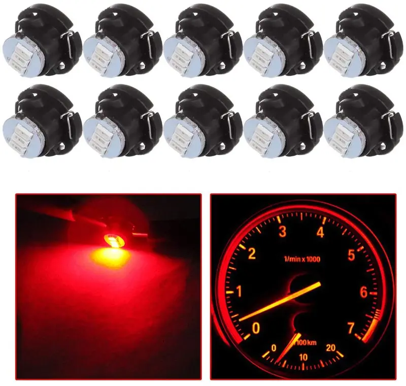 Cciyu Red T5/T4.7 Neo Wedge 3 Smd A/C Climate Control Led Light Bulbs Instrument Panel Indicator Lamp,10 Pack 1
