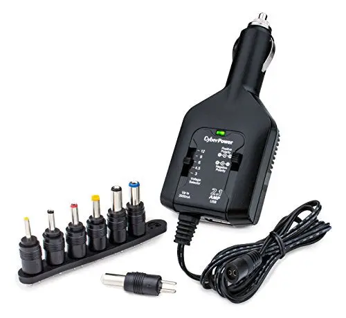 Cyberpower Cpudc1u2000 Universal Power Adapter, 2.1 Amp/2000Ma, Usb Charge Port, 7 Adapter Tips, Dc Plug, 5Ft Power Cord Black 1