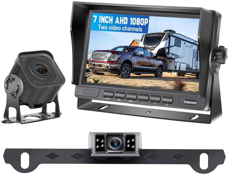 Dohonest V27 Ahd 1080P 7'' Tft Monitor Rv Dual Backup Camera For Trucks,Trailers,5Th Wheels,Motorhomes, High-Speed Observation Plug And Play System With Super Night Vision Ip69 Waterproof 1