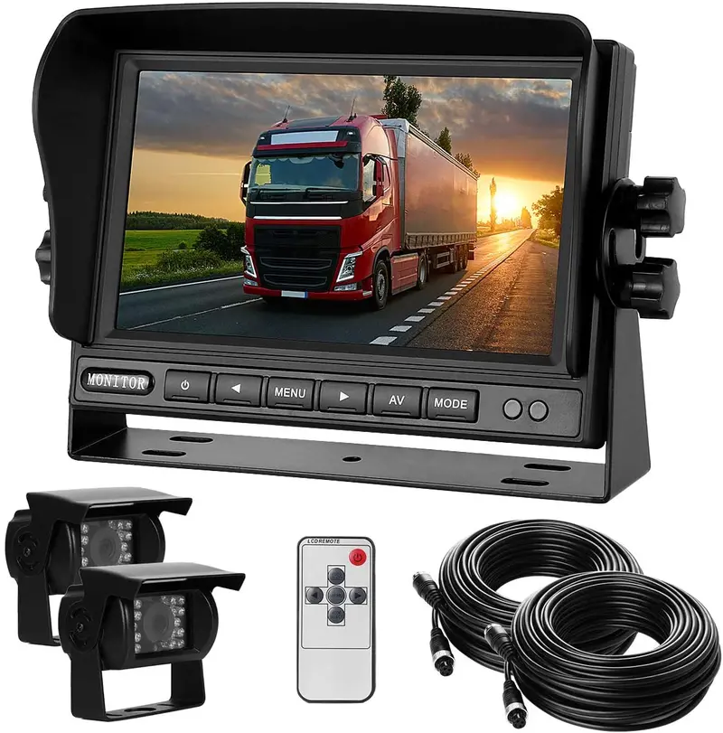 Dual Backup Camera With Monitor Kit System(12-24V) 7" Hd Monitor Reversing +2 Rear View 170° Wide Angel Night Vision Waterproof,18 Infrared Lights Camera Fit For Trucks/Rv/Van/Campers/Vehicles. 1