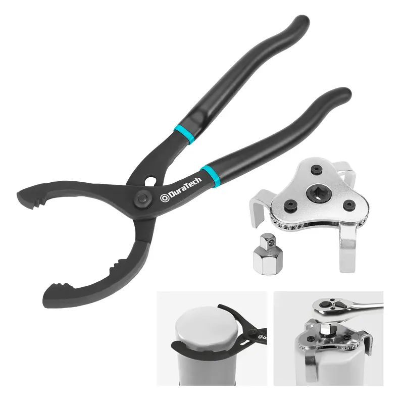 Duratech 2-Piece 12 Inch Oil Filter Pliers And Universal Adjustable Oil Filter Wrench Removal Tool, For Engine Filters, Conduit, & Fittings 1
