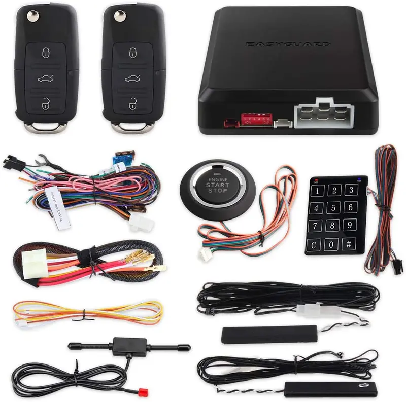 Easyguard Ec002-V Pke Car Alarm System Remote Starter Push Button Password Keypad Keyless Go System Hopping Code 1