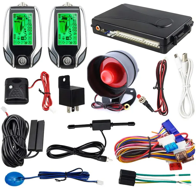Easyguard Ec204 2 Way Car Alarm System With Pke Passive Keyless Entry, Rechargeable Lcd Pager Display & Remote Trunk Release, Shock Warning Dc12v 1