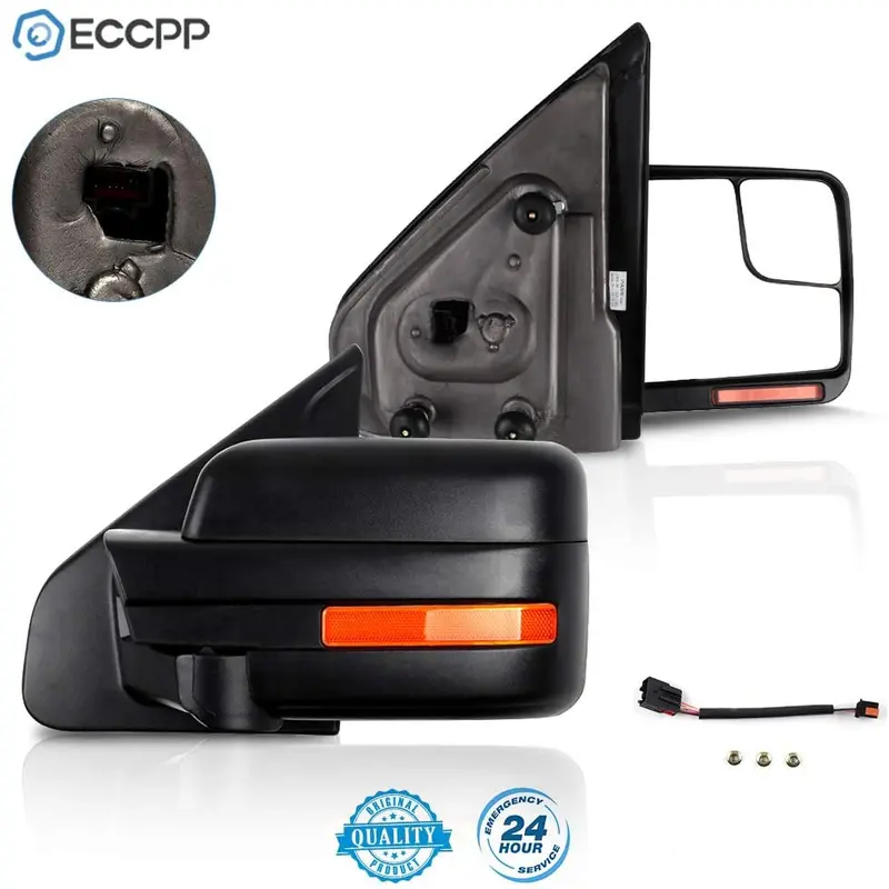 Eccpp Towing Mirrors Replacement Fit For 2004-2014 For Ford F150 Truck Rear View Mirrors With Manual Folding Turn Signal Lights Power Heated Back Reflector 1