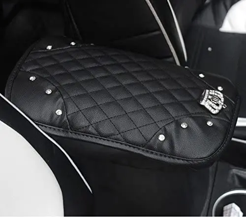 Eing Pu Leather Car Gear Shift Cover With Bling Rhinestones Imperial Crown Decor Car Accessory,Black 1