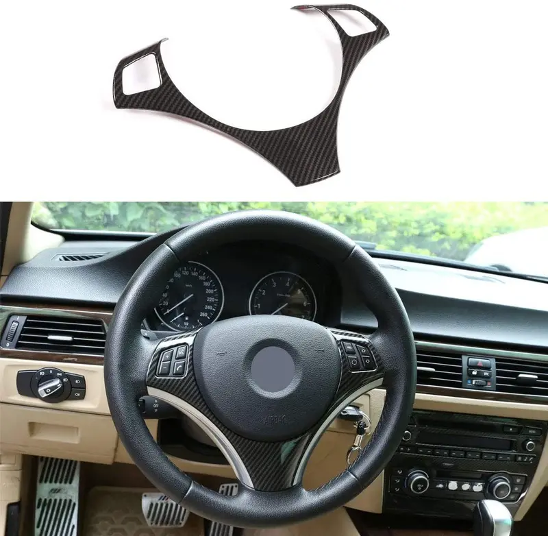 Eiseng Carbon Fiber Car Steering Wheel Trim Sequins Frame For 3 Series E90 325I 328I 330I 335I E87 120I 130I 120D 2005-20011 Interior Accessories 1