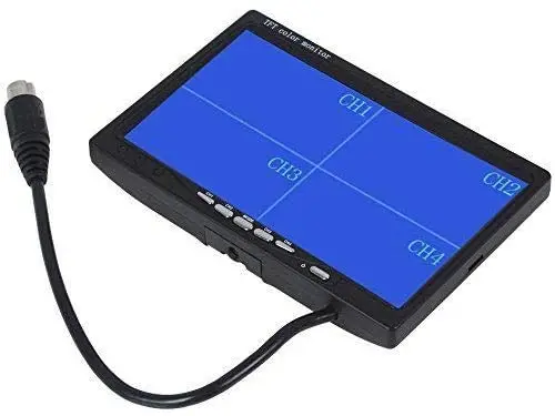 Ekylin 7" Tft Lcd Car Rearview Quad Split Monitor,Remote Control, 4 Channels 4-Pin Connector Video Inputs Shockproof - 12V-24V 800480Hd Screen W/Sunshade Anti-Glare 1
