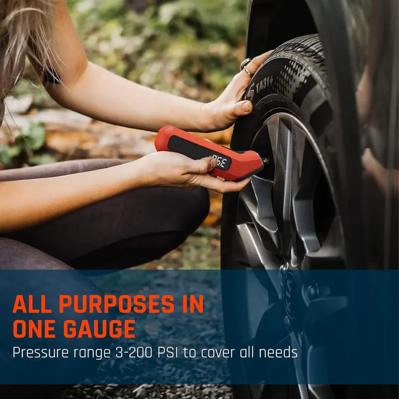 Etenwolf T300 Digital Tire Pressure Gauge 3-200 Psi, Industrial Tire Gauge Calibrated To Ansi B40.7 Grade 2A(Plus-Minus 0.5%), Replaceable Aaa Batteries (Vivid Orange) 3