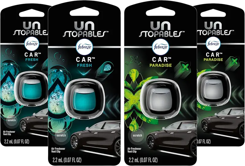 Febreze Unstopables Car Odor-Fighting Car Freshener Vent Clip Fresh Scent, .07 Oz. Car Vent Clip, Pack Of 4 (Packaging May Vary) 1