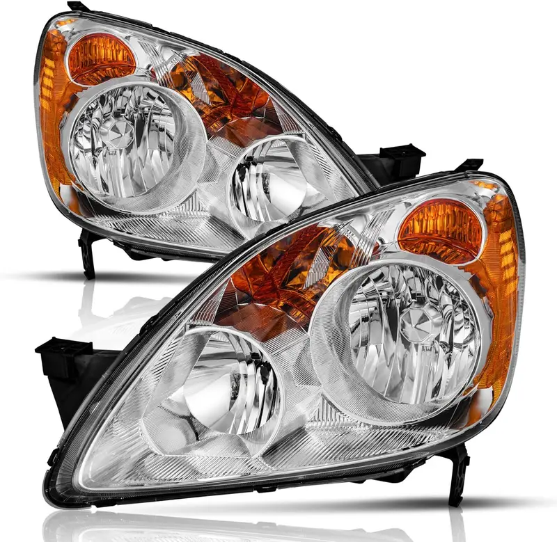 For 2005-2006 Honda Cr-V 4-Door Sport Utility Headlights For 2005 2006 Honda Crv Pair Headlamp Chrome Housing Amber Reflector Left+Right Side 1